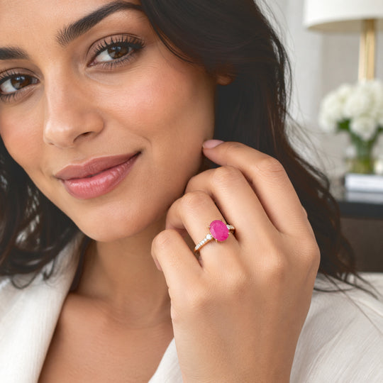 LUXORO AAA Natürlicher Mosambik-Rubin, Weißer Diamant AGI zertifiziert Ring 585 Gold (Größe 19.00) (10-15 Werktage Lieferzeit) ca. 1.60 ct