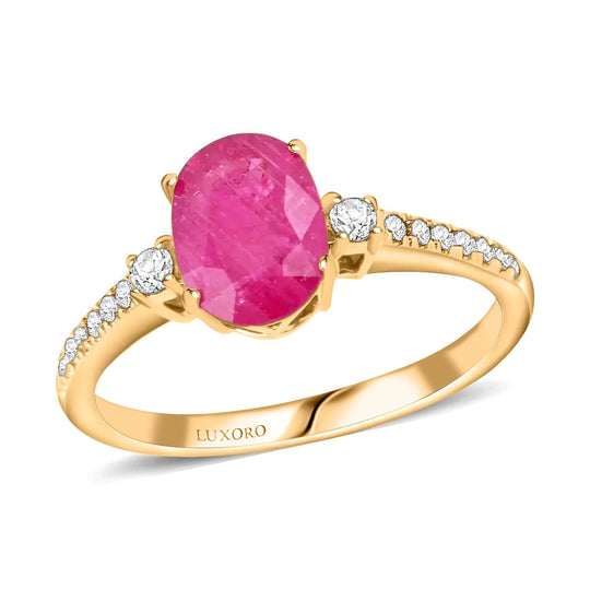 LUXORO AAA Natürlicher Mosambik-Rubin, Weißer Diamant AGI zertifiziert Ring 585 Gold (Größe 19.00) (10-15 Werktage Lieferzeit) ca. 1.60 ct