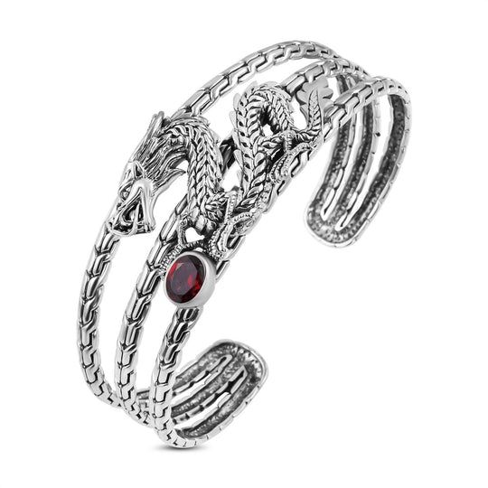 Royal Bali - Roter Granat Armreif, ca. 19 cm, 925 Silber ca. 1,14 ct