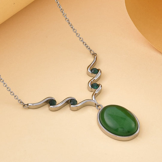 Grünes Aventurin, Neongrünes Kristall Collier, ca. 50 cm, Edelstahl ca. 10.00 ct