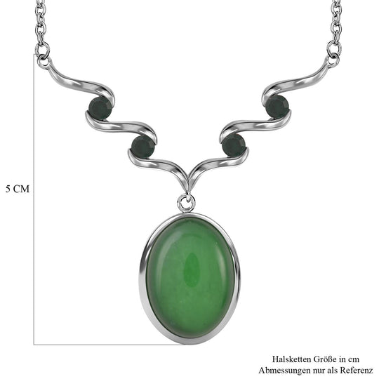 Grünes Aventurin, Neongrünes Kristall Collier, ca. 50 cm, Edelstahl ca. 10.00 ct