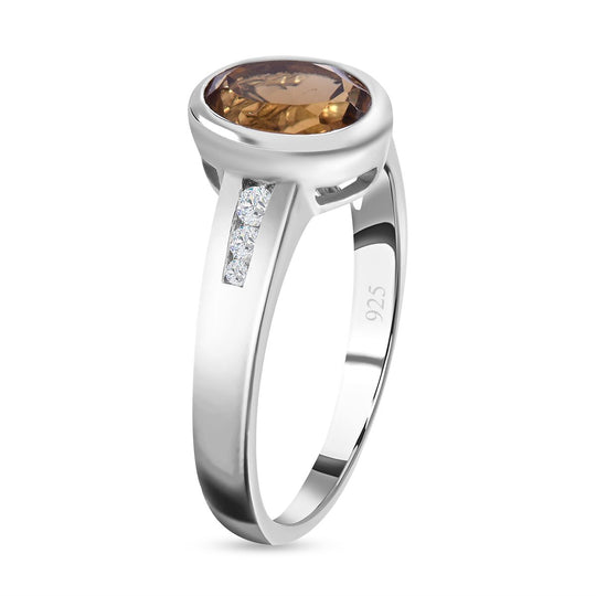 Madeira Citrin, weißer Zirkon Ring 925 Silber platiniert ca. 1.34 ct