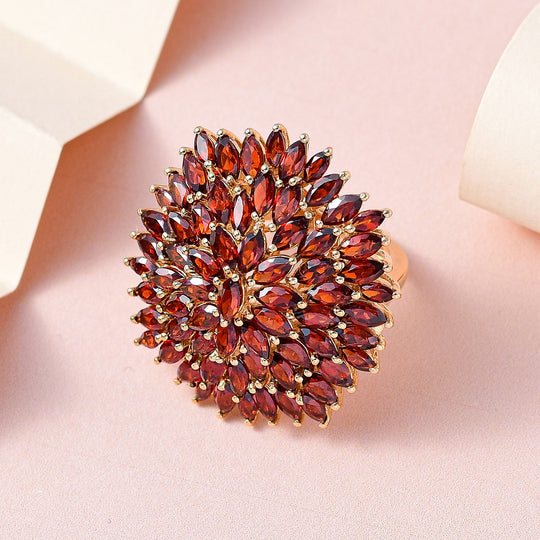 Natürlicher Mosambik Granat Ring, 925 Silber vergoldet, ca. 11.88 ct