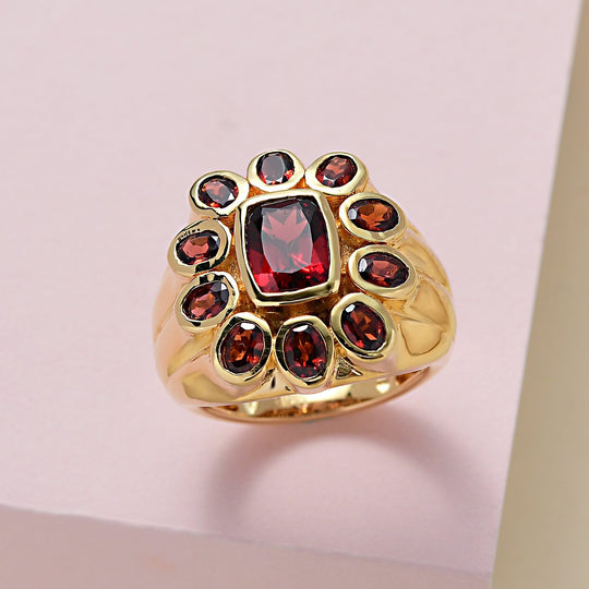 Natürlicher Mosambik Granat Ring, Messing vergoldet ca. 3.54 ct