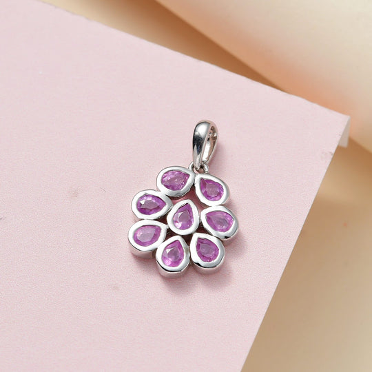 Ilakaka rosa Saphir (Fissure gefüllt) Anhänger, 925 Silber platiniert ca. 1.88 ct