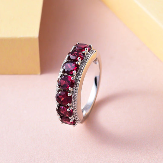 Rhodolith Granat Ring, 925 Silber platiniert ca. 3.27 ct