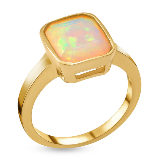Natürlicher, äthiopischer Opal Ring, 925 Silber vergoldet ca. 2.25 ct
