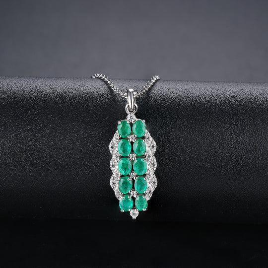 AAA Kagem sambischer Smaragd und Zirkon-Anhänger mit kette, 925 Silber rhodiniert ca. 1,81 ct