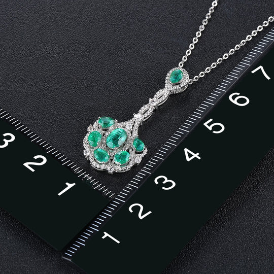 AAA Kagem sambischer Smaragd und Zirkon-Anhänger mit kette, 925 Silber rhodiniert ca. 1,60 ct