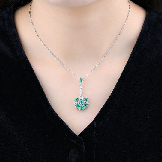AAA Kagem sambischer Smaragd und Zirkon-Anhänger mit kette, 925 Silber rhodiniert ca. 1,60 ct