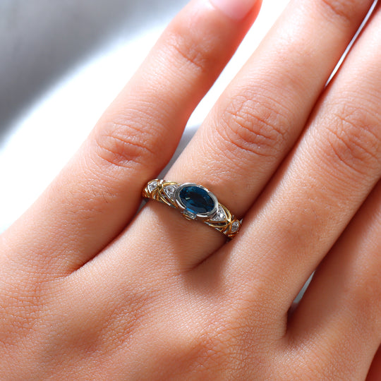 London Blau Topas und Zirkon Ring 925 Silber Bicolor ca. 0,90 ct