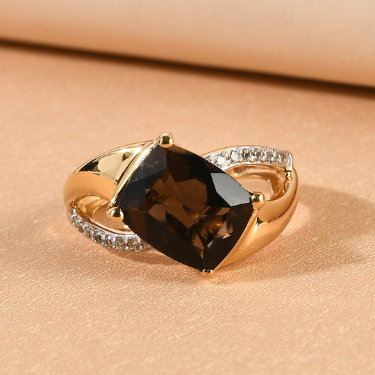 Rauchquarz und Zirkon-Ring, 925 Silber vergoldet ca. 3,94 ct