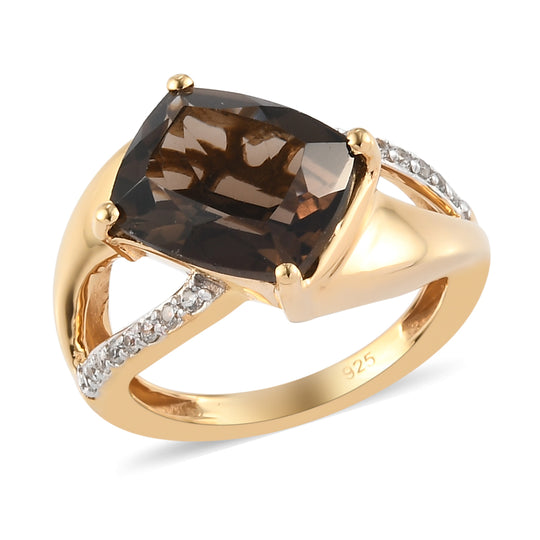 Rauchquarz und Zirkon-Ring, 925 Silber vergoldet ca. 3,94 ct