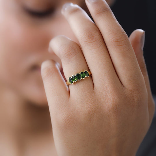 Natürlicher Chromdiopsid Ring, 925 Silber vergoldet ca. 1.33 ct