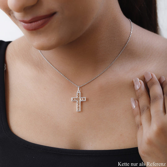 Champagner Zirkonia Kreuz Anhänger 925 Silber ca. 2.76 ct
