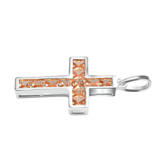Champagner Zirkonia Kreuz Anhänger 925 Silber ca. 2.76 ct