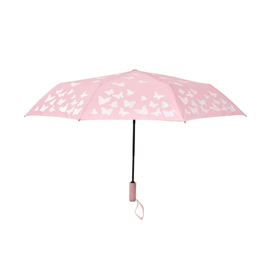 Farbwechsel-Schmetterlingsregenschirm - Farbverwandlung bei Nässe, Marineblau, Durchmesser 103 cm, Länge 25 cm,
