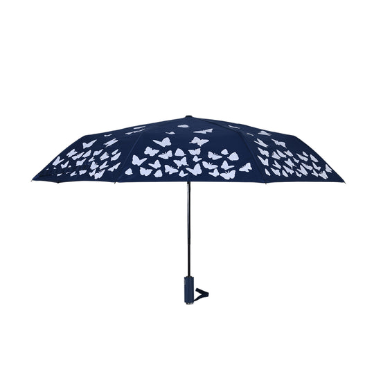 Farbwechsel-Schmetterlingsregenschirm - Farbverwandlung bei Nässe, Marineblau, Durchmesser 103 cm, Länge 25 cm,
