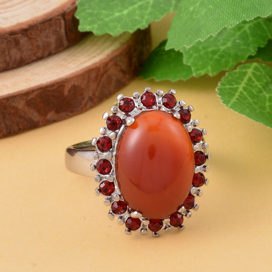 Gefärbter roter Achat, Roter Kristall Ring, 316L Edelstahl, , ca. 5.00 ct
