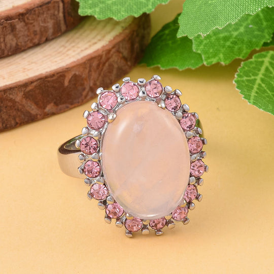 Rosenquarz, Rosa Kristall Ring, Reiner Edelstahl, , ca. 5.00 ct
