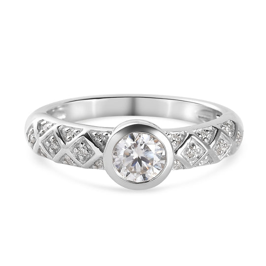 88 Facetten Moissanit Ring 925 Silber platiniert (Größe 18.00) ca. 0,57 ct