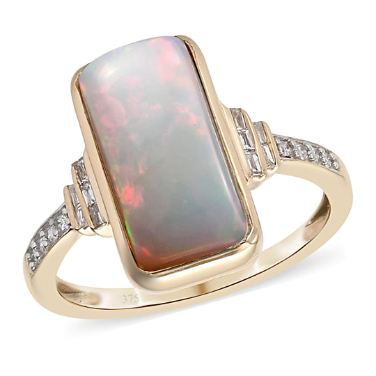Natürlicher Äthiopischer Opal und Diamant I2-I3 G-H Ring 375 Gelbgold rhodiniert ca. 2,65 ct