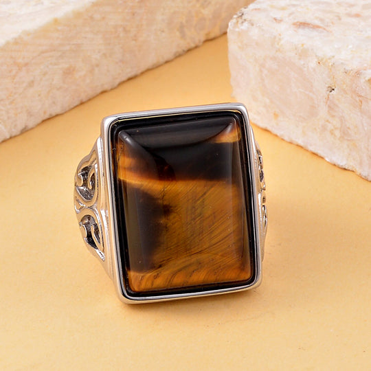 Gelbes Tigerauge Ring, 316L Edelstahl, (Größe 16.00), ca. 5.00 ct
