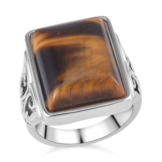 Gelbes Tigerauge Ring, 316L Edelstahl, (Größe 16.00), ca. 5.00 ct