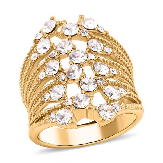 Celstial Twist Weißer Kristall Ring, Reiner Edelstahl, (Größe 16.00), goldfarben