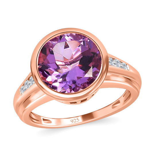 Rose de France Amethyst, weißer Zirkon Ring, 925 Silber rosévergoldet ca. 4.99 ct