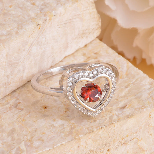 Roter und weißer Zirkonia Ring in Herzform, 925 Silber rhodiniert