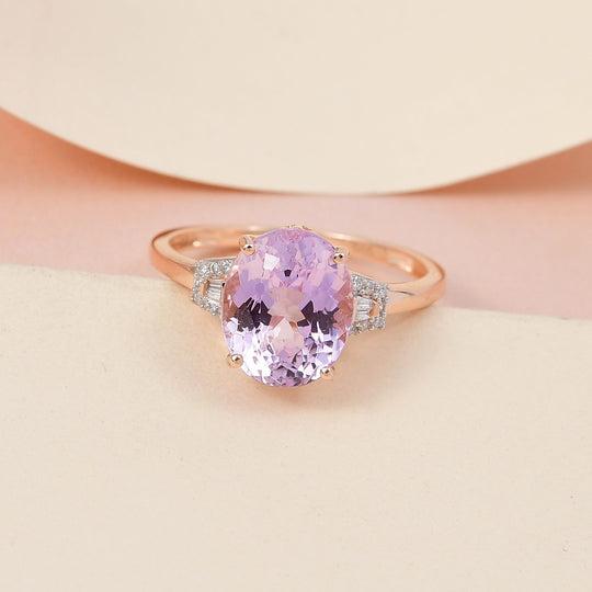 AAA Martha Rocha Kunzite, weißer Diamant Ring, 585 Gold ca. 4.79 ct