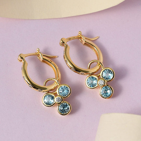 Blaue und weiße Zirkon Creolen, 925 Silber vergoldet ca. 2,83 ct