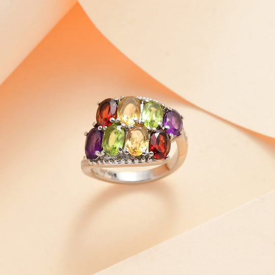 Mehrfarbiger Edelsteine Ring, Edelstahl ca. 2.47 ct