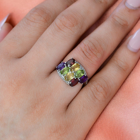 Mehrfarbiger Edelsteine Ring, Edelstahl ca. 2.47 ct