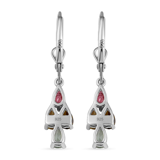 Natürlicher mehrfarbiger Turmalin Ohrringe, 925 Silber platiniert ca. 2.22 ct