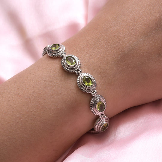 Natürliches Peridot Armband, ca. 20 cm, Edelstahl ca. 9.88 ct