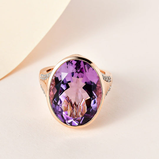Rose de France Amethyst, weißer Zirkon Ring, 925 Silber rosévergoldet ca. 16.94 ct