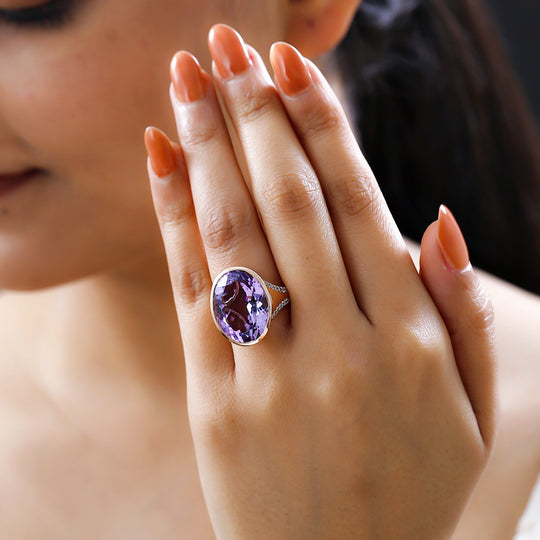 Rose de France Amethyst, weißer Zirkon Ring, 925 Silber rosévergoldet ca. 16.94 ct