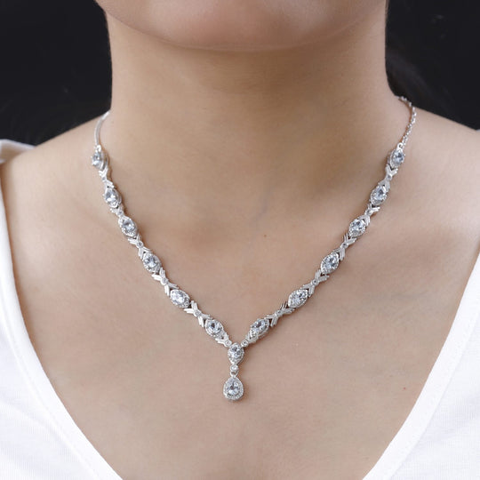 Espirito Santo Aquamarin und Weißer Zirkon Collier, ca. 45 cm 925 Silber platiniert ca. 4.90 ct