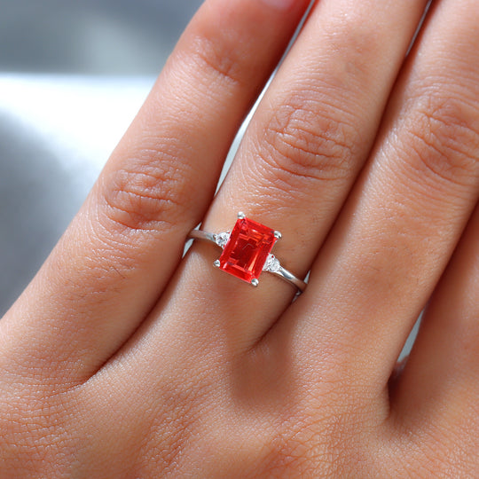 Padparadscha Triplette Quarz und Zirkon-Ring, 925 Silber ca. 1.78 ct