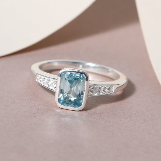 Kambodschanischer, blauer und weißer Zirkon-Ring, 925 Silber platiniert ca. 1,46 ct