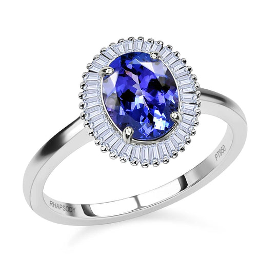 RHAPSODY AAAA Tansanit und Diamant-Ring, VS2 E-F, 950 Platin (Größe 20.00) ca. 1.64 ct