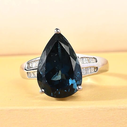 London Blau Topas und Diamant Ring 925 Silber platiniert ca. 5,75 ct
