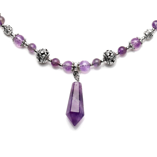 Afrikanische Amethyst-Halskette, ca. 45 cm, silberfarben ca. 101,00 ct