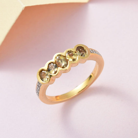 AA Natürlicher goldener Tansanit Ring, 925 Silber Gelbgold Vermeil (Größe 20.00) ca. 1.01 ct