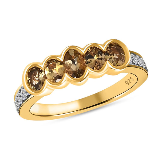 AA Natürlicher goldener Tansanit Ring, 925 Silber Gelbgold Vermeil (Größe 20.00) ca. 1.01 ct