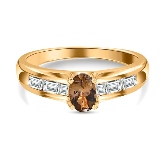 AA Natürlicher goldener Tansanit, weißer Zirkon Ring, 925 Silber Gelbgold Vermeil (Größe 20.00) ca. 1.03 ct