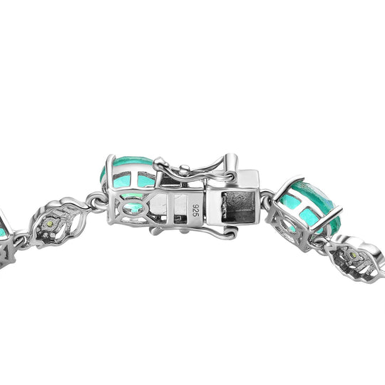 Pfau Triplette Quarz, Natürliches Chromdiopsid Armband, ca. 19 cm 925 Silber platiniert ca. 15.09 ct