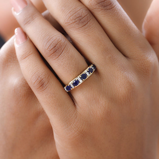 Masoala Saphir (Fissure gefüllt), Weißer Zirkon Ring 925 Silber vergoldet ca. 1.47 ct